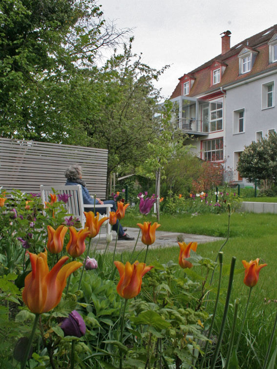 Familiengarten mit üppigem Pflanzbeet